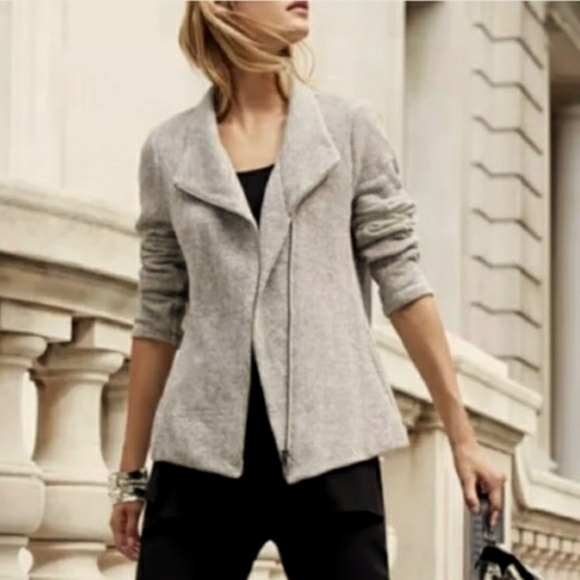 Eileen Fisher grey zipper patterns moto jacket. Long sleeves. Organic cotton. M. - Picture 1 of 13